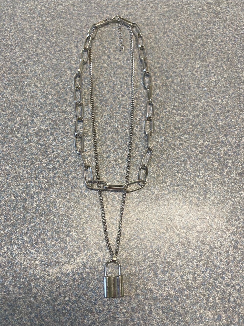 Costume Jewelry Silver-tone Chain with Layered Padlock Necklace - Women Jewelry